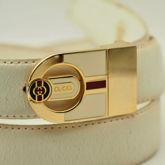 AUTHENTIC GUCCI VINTAGE MADE IN ITALY WHITE LEATHER LADIES' BELT with Dust bag - Picture 2 of 9
